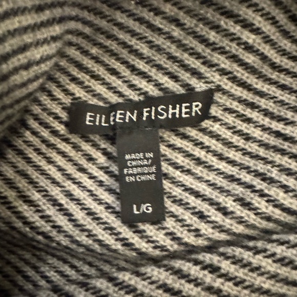 Eileen Fisher Black and Grey Funnel Neck Cashmere Sweater - Picture 6 of 8